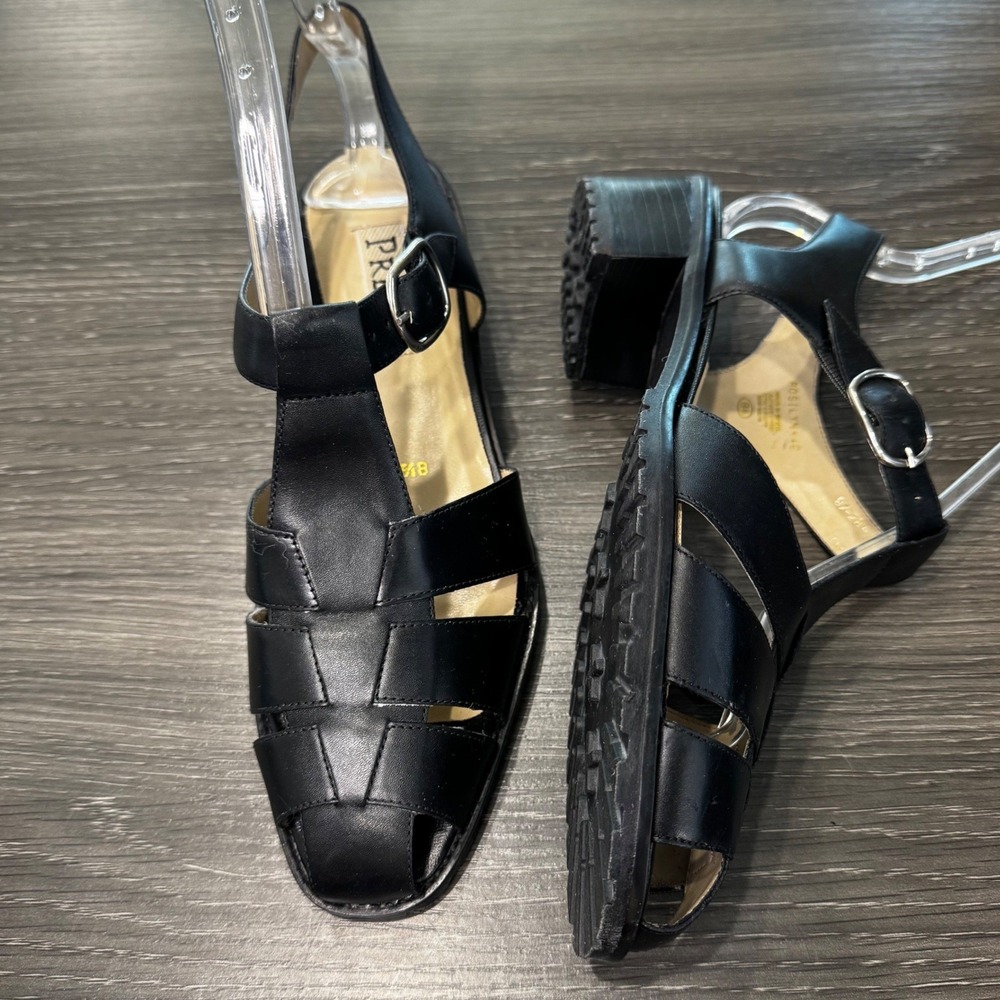 Precis Rosilyn-49 Women 8.5 M Black Leather Fisherman Flat Sandals Brazil Casual